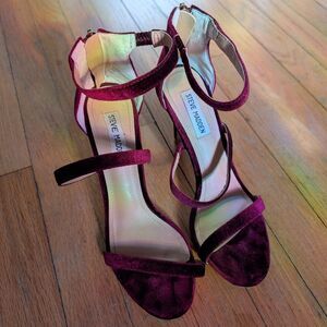 Steve Madden Red Velvet Y2k Strappy Stiletto Heels